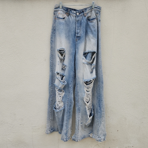 Vetements Garderobe Collection Wide Leg Baggy Jeans Distressed - Picture 2 of 12